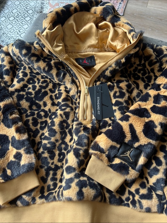 Jordan Tops - NEW! Limited Edition. Jordan Leopard-Print Faux Fur Half-Zip w/ hood. Silk lined